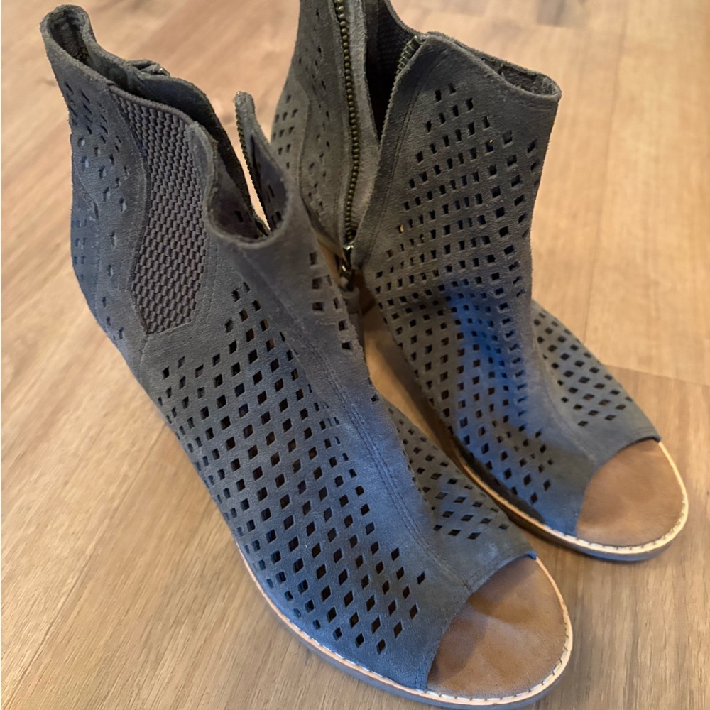 Toms Grey Perforated Peep-Toe Wedge Boots
